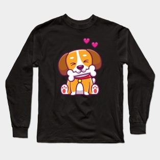 Cute dog sitting, bite bone Long Sleeve T-Shirt